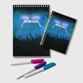 Блокнот с принтом Metallica в Новосибирске, 100% бумага | 48 листов, плотность листов — 60 г/м2, плотность картонной обложки — 250 г/м2. Листы скреплены удобной пружинной спиралью. Цвет линий — светло-серый
 | Тематика изображения на принте: band | metal | metallica | music | rock | атрибутика | группа | метал | музыка | рок