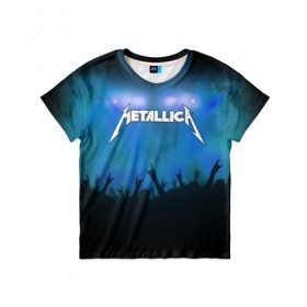 Детская футболка 3D с принтом Metallica в Новосибирске, 100% гипоаллергенный полиэфир | прямой крой, круглый вырез горловины, длина до линии бедер, чуть спущенное плечо, ткань немного тянется | Тематика изображения на принте: band | metal | metallica | music | rock | атрибутика | группа | метал | музыка | рок