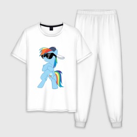 Мужская пижама хлопок с принтом Крутая пони в Новосибирске, 100% хлопок | брюки и футболка прямого кроя, без карманов, на брюках мягкая резинка на поясе и по низу штанин
 | Тематика изображения на принте: my little pony | swag | арт | игра | крутая | лошадь | май литл пони | мультфильм | прикольные