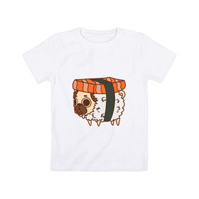 Детская футболка хлопок с принтом мопс-суши в Новосибирске, 100% хлопок | круглый вырез горловины, полуприлегающий силуэт, длина до линии бедер | Тематика изображения на принте: pug | мопс
