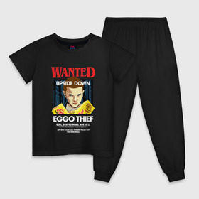Детская пижама хлопок с принтом Wanted: Eggo Thief / 11 в Новосибирске, 100% хлопок |  брюки и футболка прямого кроя, без карманов, на брюках мягкая резинка на поясе и по низу штанин
 | 11 | netflix | stranger | things | бобби | браун | милли | нетфликс | одиннадцать