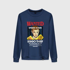 Женский свитшот хлопок с принтом Wanted: Eggo Thief / 11 в Новосибирске, 100% хлопок | прямой крой, круглый вырез, на манжетах и по низу широкая трикотажная резинка  | Тематика изображения на принте: 11 | netflix | stranger | things | бобби | браун | милли | нетфликс | одиннадцать