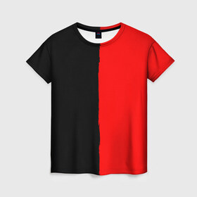Женская футболка 3D с принтом Red & Black в Новосибирске, 100% полиэфир ( синтетическое хлопкоподобное полотно) | прямой крой, круглый вырез горловины, длина до линии бедер | black | duotone | phrases | red | text | двухцветный | красный | мат | надписи | половины | полоса | текст | фразы | черный