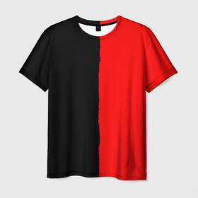 Мужская футболка 3D с принтом Red & Black в Новосибирске, 100% полиэфир | прямой крой, круглый вырез горловины, длина до линии бедер | Тематика изображения на принте: black | duotone | phrases | red | text | двухцветный | красный | мат | надписи | половины | полоса | текст | фразы | черный