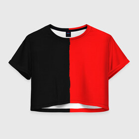 Женская футболка 3D укороченная с принтом Red & Black в Новосибирске, 100% полиэстер | круглая горловина, длина футболки до линии талии, рукава с отворотами | black | duotone | phrases | red | text | двухцветный | красный | мат | надписи | половины | полоса | текст | фразы | черный