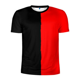 Мужская футболка 3D спортивная с принтом Red & Black в Новосибирске, 100% полиэстер с улучшенными характеристиками | приталенный силуэт, круглая горловина, широкие плечи, сужается к линии бедра | black | duotone | phrases | red | text | двухцветный | красный | мат | надписи | половины | полоса | текст | фразы | черный