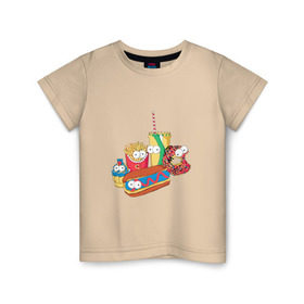 Детская футболка хлопок с принтом Вкусные Симпсоны в Новосибирске, 100% хлопок | круглый вырез горловины, полуприлегающий силуэт, длина до линии бедер | bart | homer | simpsons | барт | гомер | лиза | макдак | макдональдс | мардж | мэгги | фастфуд