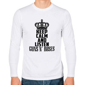 Мужской лонгслив хлопок с принтом Keep calm and listen Guns-n-roses в Новосибирске, 100% хлопок |  | guns n roses | gunsnroses | ганз н роус | ганзес роус | ганзесроус | ганзнроус | дафф маккаган | диззи рид | мелисса риз | ричард фортус | рок | слэш | франк феррер | эксл роуз