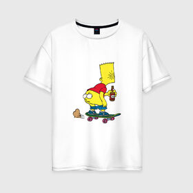 Женская футболка хлопок Oversize с принтом Bart Simpson в Новосибирске, 100% хлопок | свободный крой, круглый ворот, спущенный рукав, длина до линии бедер
 | skate | барт | борд | скейт