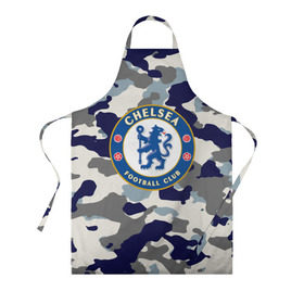 Фартук 3D с принтом FC Chelsea Camouflage в Новосибирске, 100% полиэстер | общий размер — 65 х 85 см, ширина нагрудника — 26 см, горловина — 53 см, длина завязок — 54 см, общий обхват в поясе — 173 см. Принт на завязках и на горловине наносится с двух сторон, на основной части фартука — только с внешней стороны | 