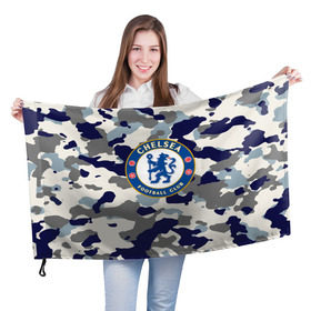 Флаг 3D с принтом FC Chelsea Camouflage в Новосибирске, 100% полиэстер | плотность ткани — 95 г/м2, размер — 67 х 109 см. Принт наносится с одной стороны | 