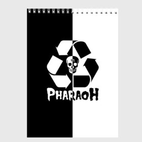 Скетчбук с принтом Pharaoh в Новосибирске, 100% бумага
 | 48 листов, плотность листов — 100 г/м2, плотность картонной обложки — 250 г/м2. Листы скреплены сверху удобной пружинной спиралью | Тематика изображения на принте: pharaoh | rap | голубин | реп | рэп | фараон | фристайл | хип хоп | хипхоп