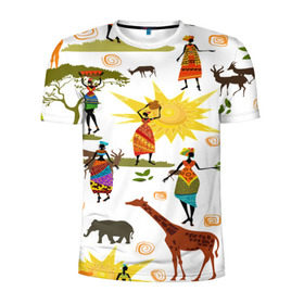 Мужская футболка 3D спортивная с принтом Африканский континет в Новосибирске, 100% полиэстер с улучшенными характеристиками | приталенный силуэт, круглая горловина, широкие плечи, сужается к линии бедра | afrika | pattern | африка | африканские мотивы | африканские узоры | солнце | узор | этника | южный континент
