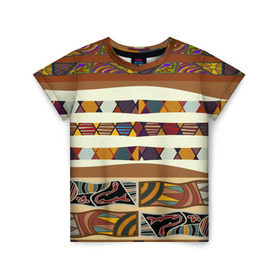 Детская футболка 3D с принтом Африканская мозаика в Новосибирске, 100% гипоаллергенный полиэфир | прямой крой, круглый вырез горловины, длина до линии бедер, чуть спущенное плечо, ткань немного тянется | afrika | pattern | африка | африканские мотивы | африканские узоры | солнце | узор | этника | южный континент
