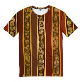 Мужская футболка 3D с принтом Африканские символы в Новосибирске, 100% полиэфир | прямой крой, круглый вырез горловины, длина до линии бедер | Тематика изображения на принте: afrika | pattern | африка | африканские мотивы | африканские узоры | солнце | узор | этника | южный континент