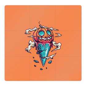 Магнитный плакат 3Х3 с принтом Тыквенное мороженое в Новосибирске, Полимерный материал с магнитным слоем | 9 деталей размером 9*9 см | день всех святых | мороженое | морожка | оранжевый | рожок | светильник джека | тыква | хеллоуин | хэллоуин