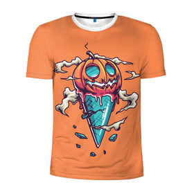 Мужская футболка 3D спортивная с принтом Тыквенное мороженое в Новосибирске, 100% полиэстер с улучшенными характеристиками | приталенный силуэт, круглая горловина, широкие плечи, сужается к линии бедра | Тематика изображения на принте: день всех святых | мороженое | морожка | оранжевый | рожок | светильник джека | тыква | хеллоуин | хэллоуин