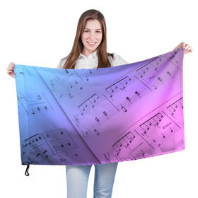 Флаг 3D с принтом Ноты в Новосибирске, 100% полиэстер | плотность ткани — 95 г/м2, размер — 67 х 109 см. Принт наносится с одной стороны | guitar | music | piano | гитара | музыка | ноты | пианино