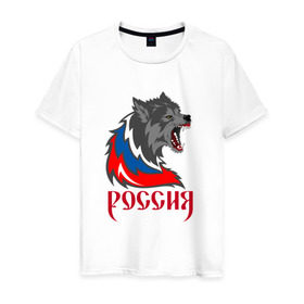 Мужская футболка хлопок с принтом Россия 2018-7 в Новосибирске, 100% хлопок | прямой крой, круглый вырез горловины, длина до линии бедер, слегка спущенное плечо. | 