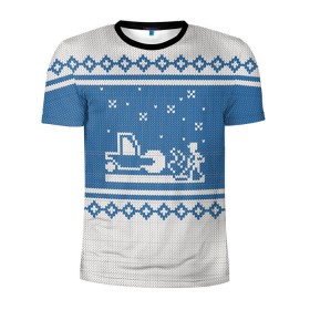 Мужская футболка 3D спортивная с принтом Свитер с Оленем в Новосибирске, 100% полиэстер с улучшенными характеристиками | приталенный силуэт, круглая горловина, широкие плечи, сужается к линии бедра | зима | новый год | олень | подарок | прикол | свитер | свитер с оленем