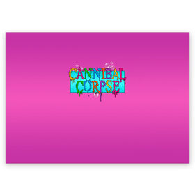 Поздравительная открытка с принтом Cannibal Corpse в Новосибирске, 100% бумага | плотность бумаги 280 г/м2, матовая, на обратной стороне линовка и место для марки
 | band | cannibal corpse | fun | logo | metal | music | rock | группа | детский | метал | музыка | прикол | розовый | рок