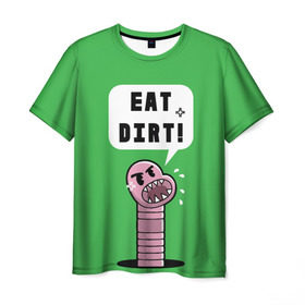 Мужская футболка 3D с принтом Ешь грязь! в Новосибирске, 100% полиэфир | прямой крой, круглый вырез горловины, длина до линии бедер | eat dirt | грозный | грязь | жри | землю | мультяшка | насекомое | пасть | червь | червяк