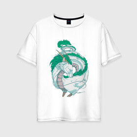 Женская футболка хлопок Oversize с принтом Хаку в Новосибирске, 100% хлопок | свободный крой, круглый ворот, спущенный рукав, длина до линии бедер
 | аниме | миядзаки | унесенные призраками