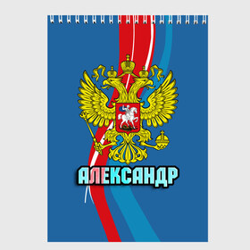 Скетчбук с принтом Герб Александр в Новосибирске, 100% бумага
 | 48 листов, плотность листов — 100 г/м2, плотность картонной обложки — 250 г/м2. Листы скреплены сверху удобной пружинной спиралью | александр | герб | имена | орел | патриот | россия | саша | страна