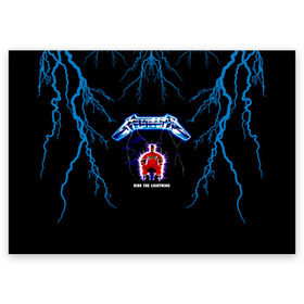 Поздравительная открытка с принтом Metallica, ride the lightning в Новосибирске, 100% бумага | плотность бумаги 280 г/м2, матовая, на обратной стороне линовка и место для марки
 | metallica | группа | джеймс хэтфилд | кирк хэмметт | ларс ульрих | метал | металика | металлика | миталика | музыка | роберт трухильо | рок | трэш | трэшметал | хард | хардрок | хеви | хевиметал