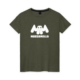 Женская футболка хлопок с принтом Marshmello в Новосибирске, 100% хлопок | прямой крой, круглый вырез горловины, длина до линии бедер, слегка спущенное плечо | edm | marshmello