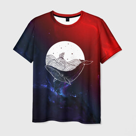 Мужская футболка 3D с принтом Кит в Новосибирске, 100% полиэфир | прямой крой, круглый вырез горловины, длина до линии бедер | space | star | животные | звезды | космос | море | штурвал