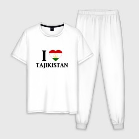 Мужская пижама хлопок с принтом Я люблю Таджикистан в Новосибирске, 100% хлопок | брюки и футболка прямого кроя, без карманов, на брюках мягкая резинка на поясе и по низу штанин
 | Тематика изображения на принте: tajik | tajikisan | tj | tjk | таджик | таджики | таджикистан | точикон