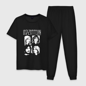 Мужская пижама хлопок с принтом Группа Led Zeppelin в Новосибирске, 100% хлопок | брюки и футболка прямого кроя, без карманов, на брюках мягкая резинка на поясе и по низу штанин
 | led | led zeppelin | блюз | группа | джимми пейдж | джон генри бонэм | джон пол джонс | лед зепелен | лед зеппелин | метал | роберт плант | рок | тяжелый | фолк | хард | хардрок | хеви | хевиметал