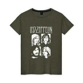 Женская футболка хлопок с принтом Группа Led Zeppelin в Новосибирске, 100% хлопок | прямой крой, круглый вырез горловины, длина до линии бедер, слегка спущенное плечо | led | led zeppelin | блюз | группа | джимми пейдж | джон генри бонэм | джон пол джонс | лед зепелен | лед зеппелин | метал | роберт плант | рок | тяжелый | фолк | хард | хардрок | хеви | хевиметал