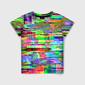 Детская футболка 3D с принтом Abstraction colorline в Новосибирске, 100% гипоаллергенный полиэфир | прямой крой, круглый вырез горловины, длина до линии бедер, чуть спущенное плечо, ткань немного тянется | glitch | глитч | глич | разноцветный | яркий