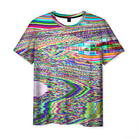 Мужская футболка 3D с принтом Точечная психоделика в Новосибирске, 100% полиэфир | прямой крой, круглый вырез горловины, длина до линии бедер | глитч | глич | полосы | разводы