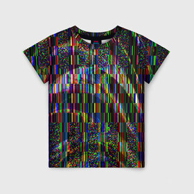 Детская футболка 3D с принтом Цветная иллюзия в Новосибирске, 100% гипоаллергенный полиэфир | прямой крой, круглый вырез горловины, длина до линии бедер, чуть спущенное плечо, ткань немного тянется | глитч | глич | линии | полосы | разноцветный