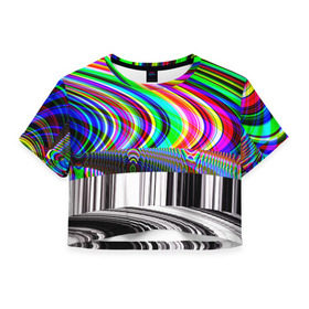 Женская футболка 3D укороченная с принтом Psyhodelic style в Новосибирске, 100% полиэстер | круглая горловина, длина футболки до линии талии, рукава с отворотами | abstraction | color | optical | pattern | tie dye | абстракция | краска | краски | линии | оптический | паттерн | полосы | психоделика | узор