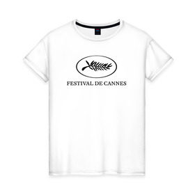 Женская футболка хлопок с принтом Каннский фестиваль в Новосибирске, 100% хлопок | прямой крой, круглый вырез горловины, длина до линии бедер, слегка спущенное плечо | авторское кино | канны | кинематограф | кино | пальмовая ветвь | синематограф | синефил