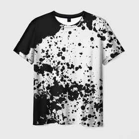 Мужская футболка 3D с принтом Черно-белые капли в Новосибирске, 100% полиэфир | прямой крой, круглый вырез горловины, длина до линии бедер | abstraction | watercolor | абстракция красок | акварель | брызги красок | живопись | краска | потертость красок | размытые краски | текстуры | черно белый | яркие | яркие краски