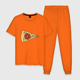 Мужская пижама хлопок с принтом Кусочек пиццы в Новосибирске, 100% хлопок | брюки и футболка прямого кроя, без карманов, на брюках мягкая резинка на поясе и по низу штанин
 | 14 февраля | love | pizza | valentine | любовь