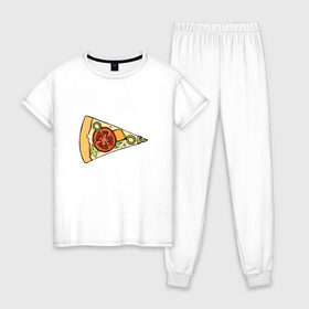 Женская пижама хлопок с принтом Кусочек пиццы в Новосибирске, 100% хлопок | брюки и футболка прямого кроя, без карманов, на брюках мягкая резинка на поясе и по низу штанин | 14 февраля | love | pizza | valentine | любовь