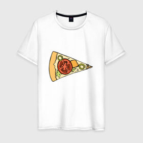 Мужская футболка хлопок с принтом Кусочек пиццы в Новосибирске, 100% хлопок | прямой крой, круглый вырез горловины, длина до линии бедер, слегка спущенное плечо. | 14 февраля | love | pizza | valentine | любовь