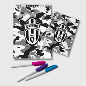 Блокнот с принтом FC Juventus Camouflage в Новосибирске, 100% бумага | 48 листов, плотность листов — 60 г/м2, плотность картонной обложки — 250 г/м2. Листы скреплены удобной пружинной спиралью. Цвет линий — светло-серый
 | football | italia | juve | juventus | logo | sport | арт | италия | лига | лого | спорт | текстура | фк | футбол | футбольный клуб | эмблема | ювентус