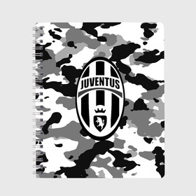 Тетрадь с принтом FC Juventus Camouflage в Новосибирске, 100% бумага | 48 листов, плотность листов — 60 г/м2, плотность картонной обложки — 250 г/м2. Листы скреплены сбоку удобной пружинной спиралью. Уголки страниц и обложки скругленные. Цвет линий — светло-серый
 | football | italia | juve | juventus | logo | sport | арт | италия | лига | лого | спорт | текстура | фк | футбол | футбольный клуб | эмблема | ювентус