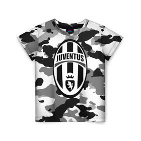 Детская футболка 3D с принтом FC Juventus Camouflage в Новосибирске, 100% гипоаллергенный полиэфир | прямой крой, круглый вырез горловины, длина до линии бедер, чуть спущенное плечо, ткань немного тянется | football | italia | juve | juventus | logo | sport | арт | италия | лига | лого | спорт | текстура | фк | футбол | футбольный клуб | эмблема | ювентус