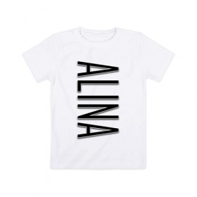 Детская футболка хлопок с принтом Alina-black в Новосибирске, 100% хлопок | круглый вырез горловины, полуприлегающий силуэт, длина до линии бедер | alina | alina black | name | name alina | алина | имена | имя | имя алина