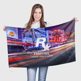 Флаг 3D с принтом Георгий в стиле GTA в Новосибирске, 100% полиэстер | плотность ткани — 95 г/м2, размер — 67 х 109 см. Принт наносится с одной стороны | game | grand theft auto v | gta 5 | gta online | gta v | георгий | город | игры | имена