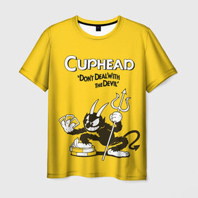 Мужская футболка 3D с принтом Cuphead в Новосибирске, 100% полиэфир | прямой крой, круглый вырез горловины, длина до линии бедер | Тематика изображения на принте: cuphead | капхед | компьтерная игра