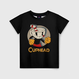 Детская футболка 3D с принтом Cuphead в Новосибирске, 100% гипоаллергенный полиэфир | прямой крой, круглый вырез горловины, длина до линии бедер, чуть спущенное плечо, ткань немного тянется | cuphead | капхед | компьтерная игра